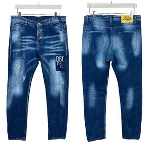 DSQUARED2 | Men’s Icon Distressed Slim Medium Wash Designer Blue Jeans 54 US 44